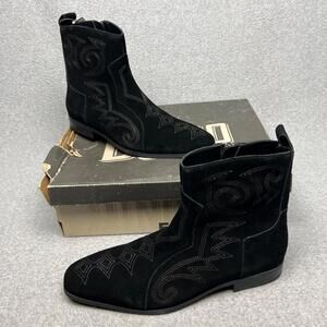 Dingo Western Embroidered Suede Ankle Boots Mens 12 Black Cowboy Yellowstone